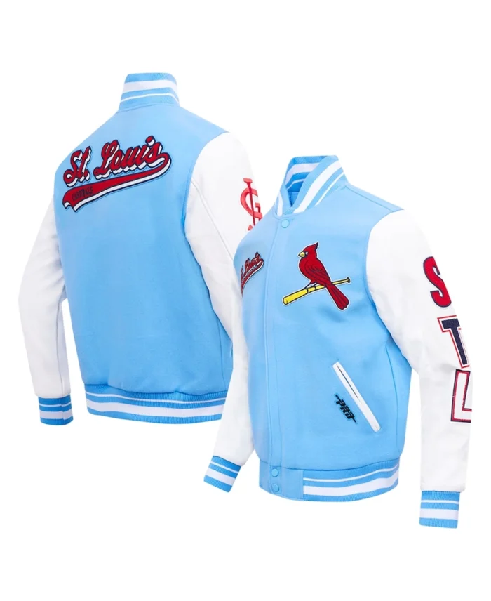 MLB St. Louis Cardinals Script Tail Light Blue Wool Varity Jacket | Trendy Leather Jackets