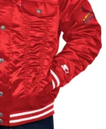 MLB St. Louis Cardinals Starter X Levi's Red Satin Trucker Jacket | Trendy Leather Jackets