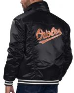 MLB Starter x Levi's Black Baltimore Orioles Satin Trucker Jacket | Trendy Leather Jackets