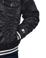 MLB Starter x Levi's Black Baltimore Orioles Satin Trucker Jacket | Trendy Leather Jackets