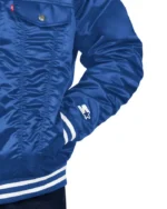 MLB Starter x Levi's Royal Toronto Blue Jays Satin Trucker Jacket | Trendy Leather Jackets
