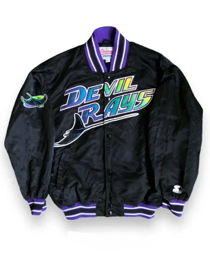 MLB Tampa Bay Devil Rays Satin Vintage Bomber Jacket | Trendy Leather Jackets