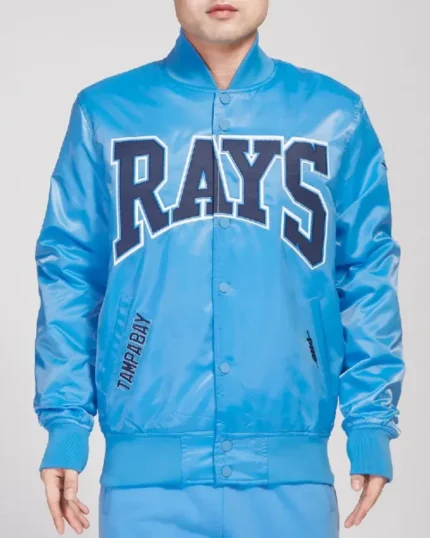 MLB Tampa Bay Rays Crest Emblem Satin Jacket | Trendy Leather Jackets