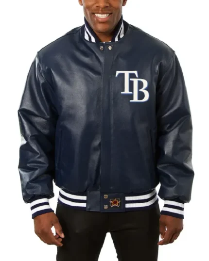 MLB Tampa Bay Rays JH Design Navy Classic Varsity Jacket | Trendy Leather Jackets