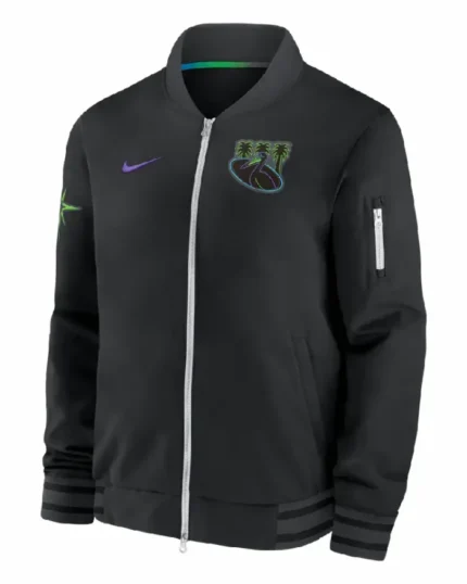 MLB Tampa Bay Rays Nike Black City Connect Pelican Bomber Jacket | Trendy Leather Jackets