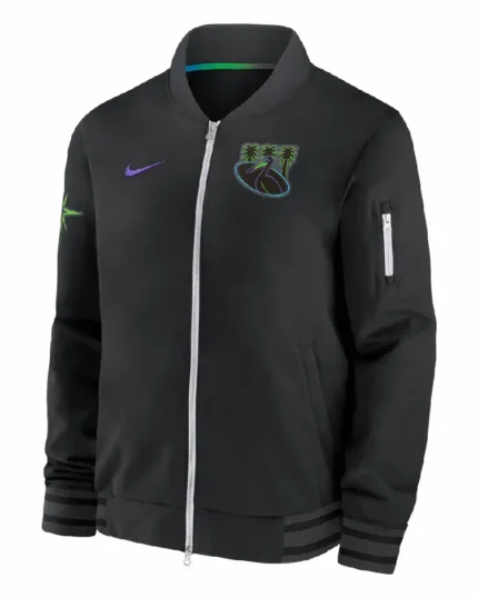 MLB Tampa Bay Rays Nike Black City Connect Pelican Bomber Jacket | Trendy Leather Jackets