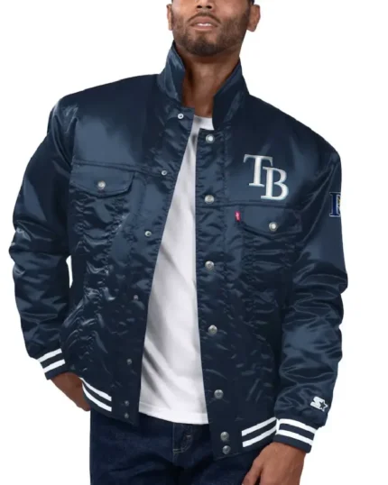 MLB Tampa Bay Rays Satin Trucker Jacket | Trendy Leather Jackets