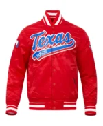 MLB Texas Rangers Script Tail Satin Jacket | Trendy Leather Jackets