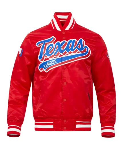 MLB Texas Rangers Script Tail Satin Jacket | Trendy Leather Jackets