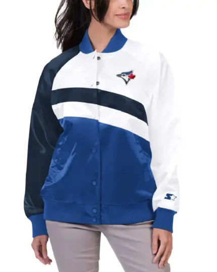 MLB Toronto Blue Jays High Post Raglan Varsity Jacket | Trendy Leather Jackets