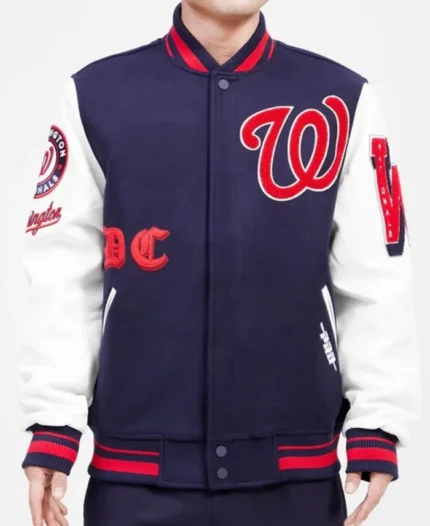 MLB Washington Nationals Old English Varsity Jacket | Trendy Leather Jackets