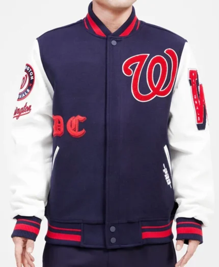 MLB Washington Nationals Old English Varsity Jacket | Trendy Leather Jackets