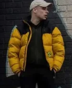 Moglai Bap Kneecap Naoise Black and Yellow Puffer Jacket | Trendy Leather Jackets