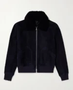 MR P Shearling Trimmed Suede Bomber Jacket | Trendy Leather Jackets