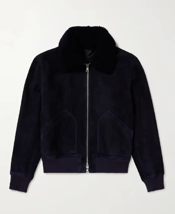 MR P Shearling Trimmed Suede Bomber Jacket | Trendy Leather Jackets