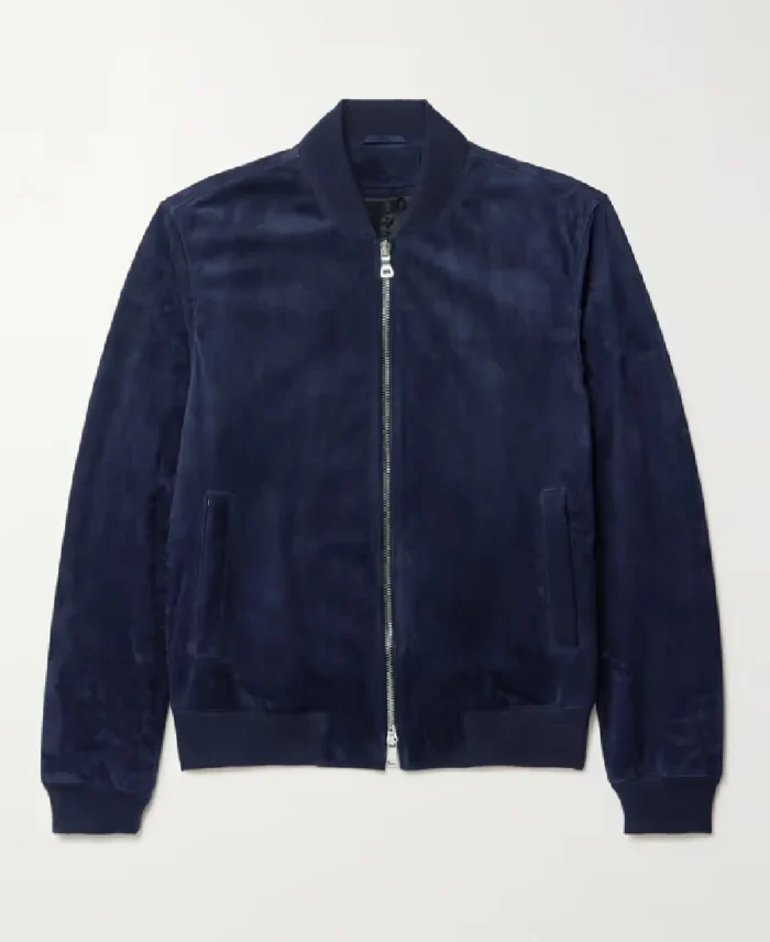 MR P Suede Bomber Blue Jacket | Trendy Leather Jackets