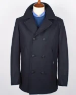 Navy Rugby Reefer Coat | Trendy Leather Jackets