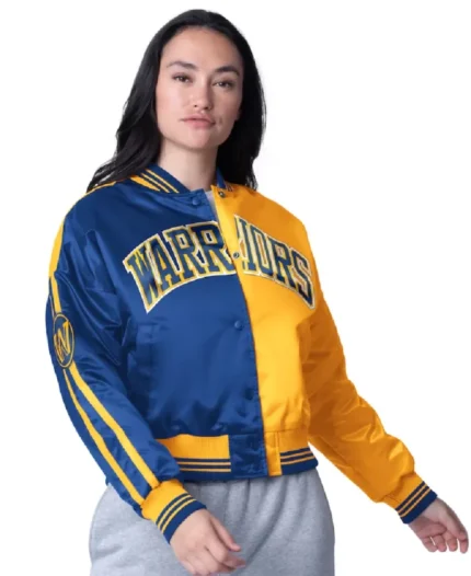 NBA Golden State Warriors Cropped Satin Jacket | Trendy Leather Jackets