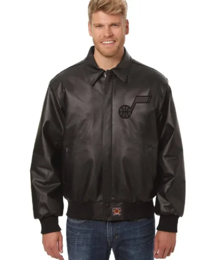 NBA Utah Jazz Black Bomber Leather Jacket | Trendy Leather Jackets
