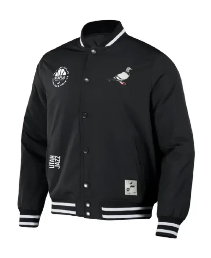 NBA Utah Jazz Staple Black Varsity Jacket | Trendy Leather Jackets