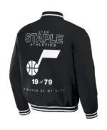 NBA Utah Jazz Staple Black Varsity Jacket | Trendy Leather Jackets