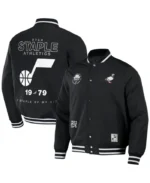 NBA Utah Jazz Staple Black Varsity Jacket | Trendy Leather Jackets