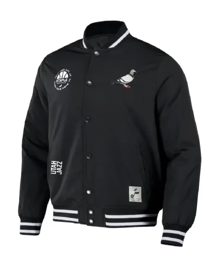 NBA Utah Jazz Staple Black Varsity Jacket | Trendy Leather Jackets