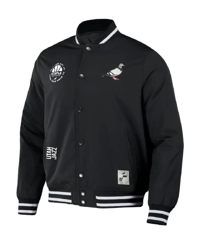 NBA Utah Jazz Staple Black Varsity Jacket | Trendy Leather Jackets