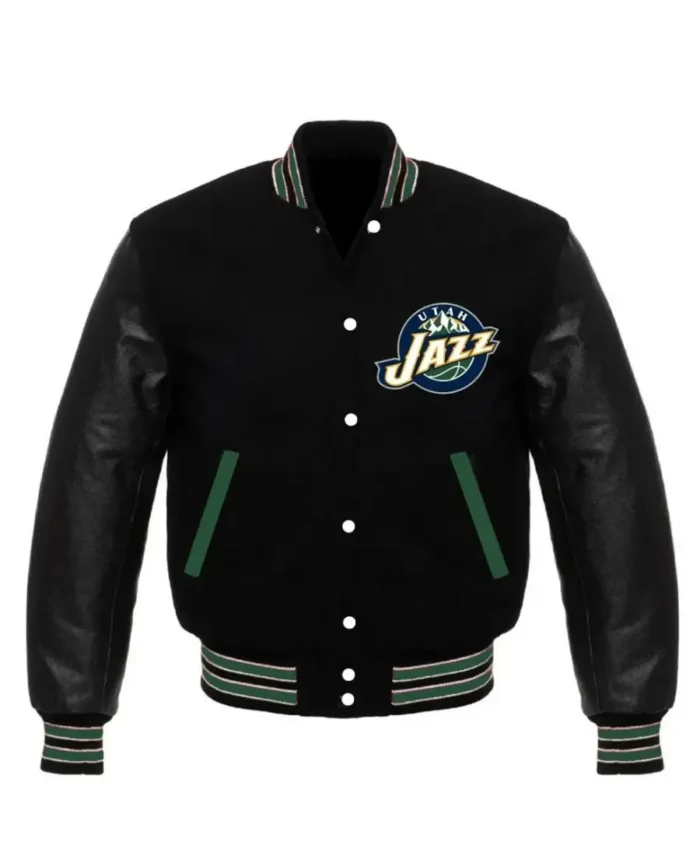 NBA Utah Jazz Wool and Leather Letterman Jacket | Trendy Leather Jackets