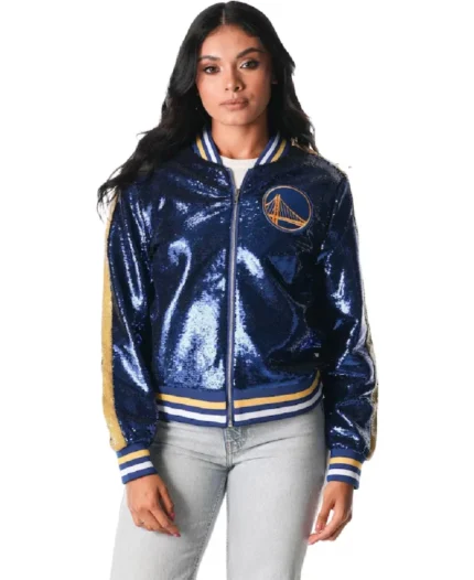 NBA Women's Golden State Warriors Sequin Jacket | Trendy Leather Jackets