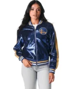 NBA Women's Golden State Warriors Sequin Jacket | Trendy Leather Jackets