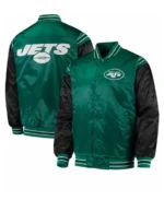 New York Jets Green And Black Satin Jacket | Trendy Leather Jackets