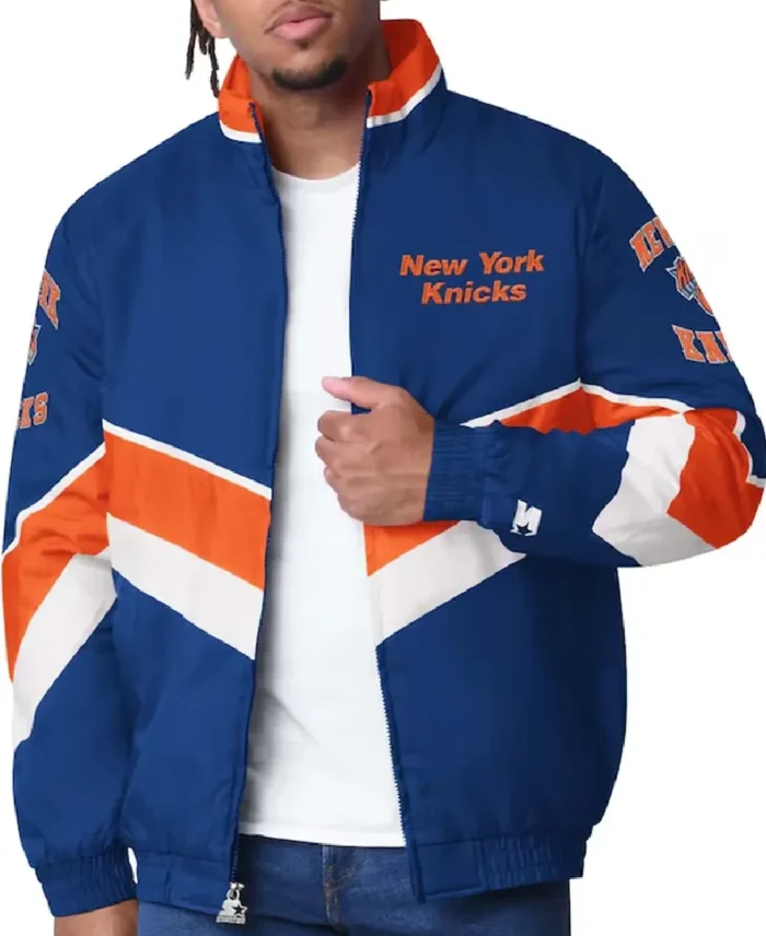 New York Knicks Captain Royal Varsity Satin Jacket | Trendy Leather Jackets