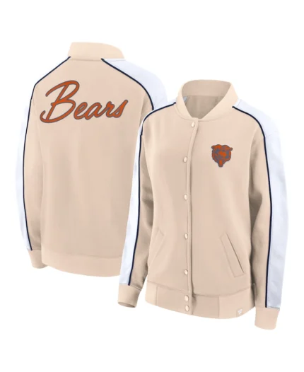 NFL Chicago Bears Lounge Fanatics Tan Varsity Jacket | Trendy Leather Jackets