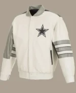 NFL Dallas Cowboys White Leather Varsity Jacket | Trendy Leather Jackets
