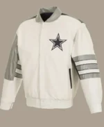 NFL Dallas Cowboys White Leather Varsity Jacket | Trendy Leather Jackets