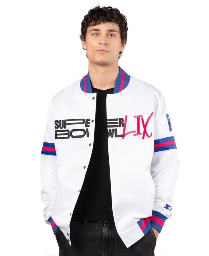 NFL Men's Super Bowl LIX White Varsity Jacket | Trendy Leather Jackets