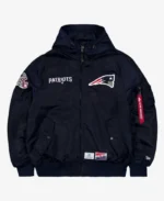 NFL New England Patriots Blue Hooded Bomber Jacket | Trendy Leather Jackets