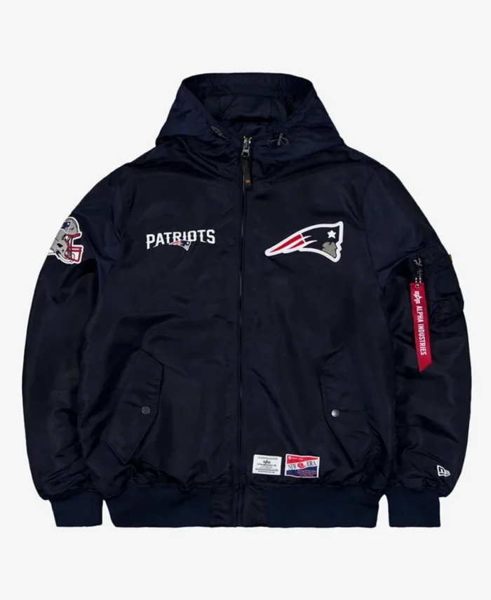 NFL New England Patriots Blue Hooded Bomber Jacket | Trendy Leather Jackets