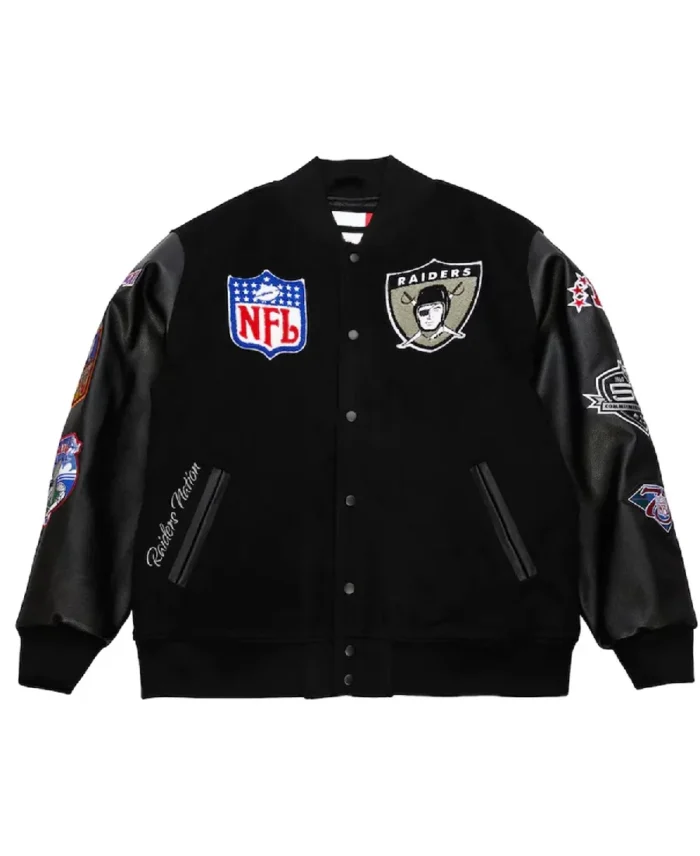 NFL Oakland Raiders Blackout Vintage Varsity Jacket | Trendy Leather Jackets
