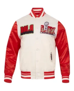 NFL Super Bowl LIX Cream Sublimated Satin Jacket | Trendy Leather Jackets