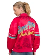 NFL Women's Super Bowl LIX Pink Varsity Jacket | Trendy Leather Jackets