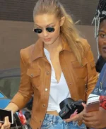 NYC Gigi Hadid Brown Moto Leather Jacket | Trendy Leather Jackets