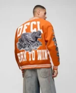 Ofcl Rose Orange Varsity Jacket | Trendy Leather Jackets