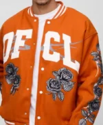 Ofcl Rose Orange Varsity Jacket | Trendy Leather Jackets