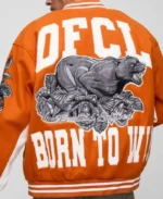 Ofcl Rose Orange Varsity Jacket | Trendy Leather Jackets
