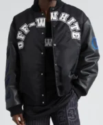 Off White Nylon & Leather Varsity Jacket | Trendy Leather Jackets