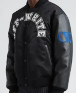 Off White Nylon & Leather Varsity Jacket | Trendy Leather Jackets