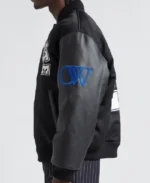 Off White Nylon & Leather Varsity Jacket | Trendy Leather Jackets
