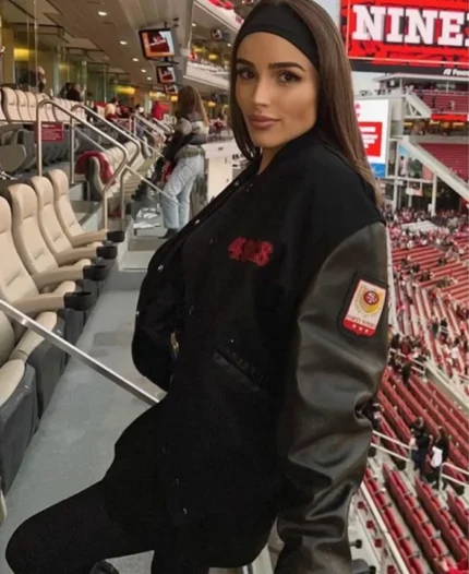 Olivia Culpo San Francisco 49ers Bomber Jacket | Trendy Leather Jackets